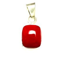 Art Deco Mexican Red Coral Set in Sterling Silver Stamped 925 Pendant